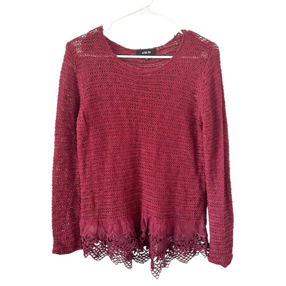 Active USA Red Y2K Style Lace Trim Sweater Size Large